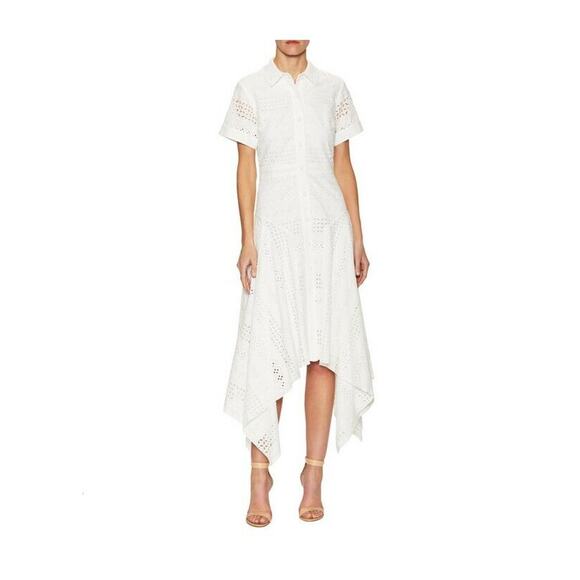 Prabal Gurung Short Sleeve Handkerchief Hem Shirt Dress White Size 2